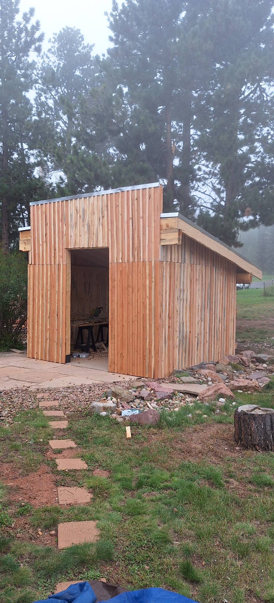 Cedar board-and-batten workshop shed