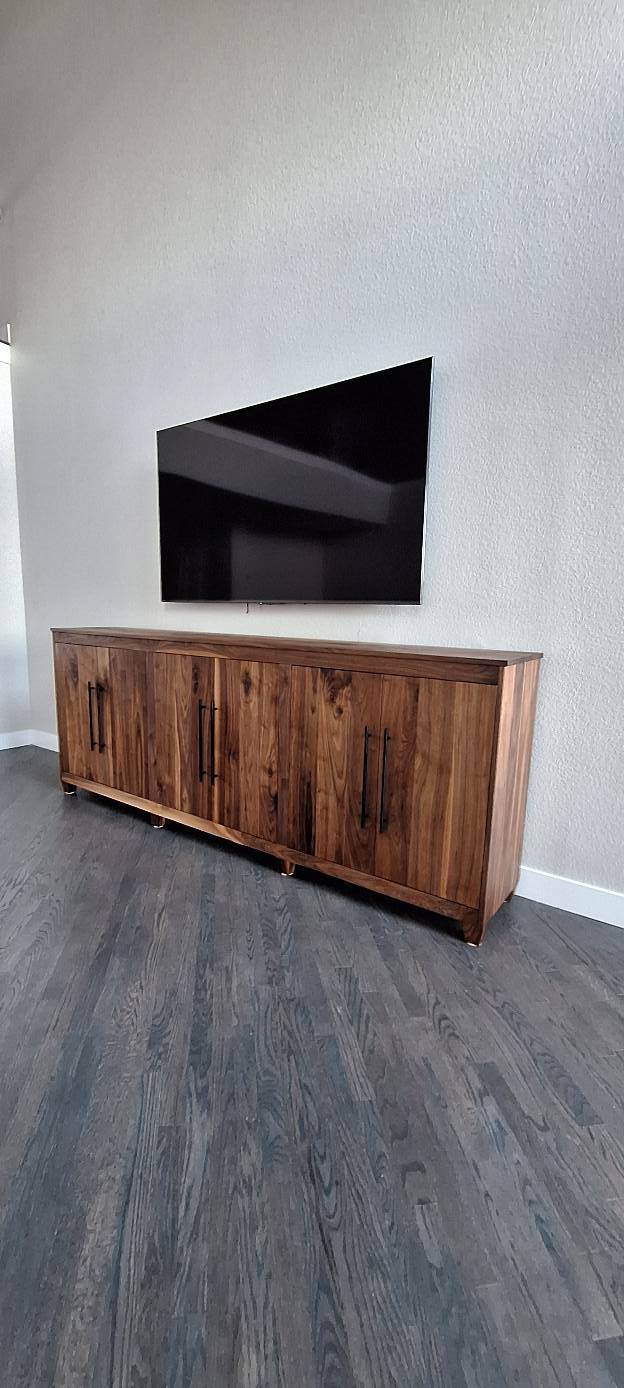 Dark walnut entertainment console
